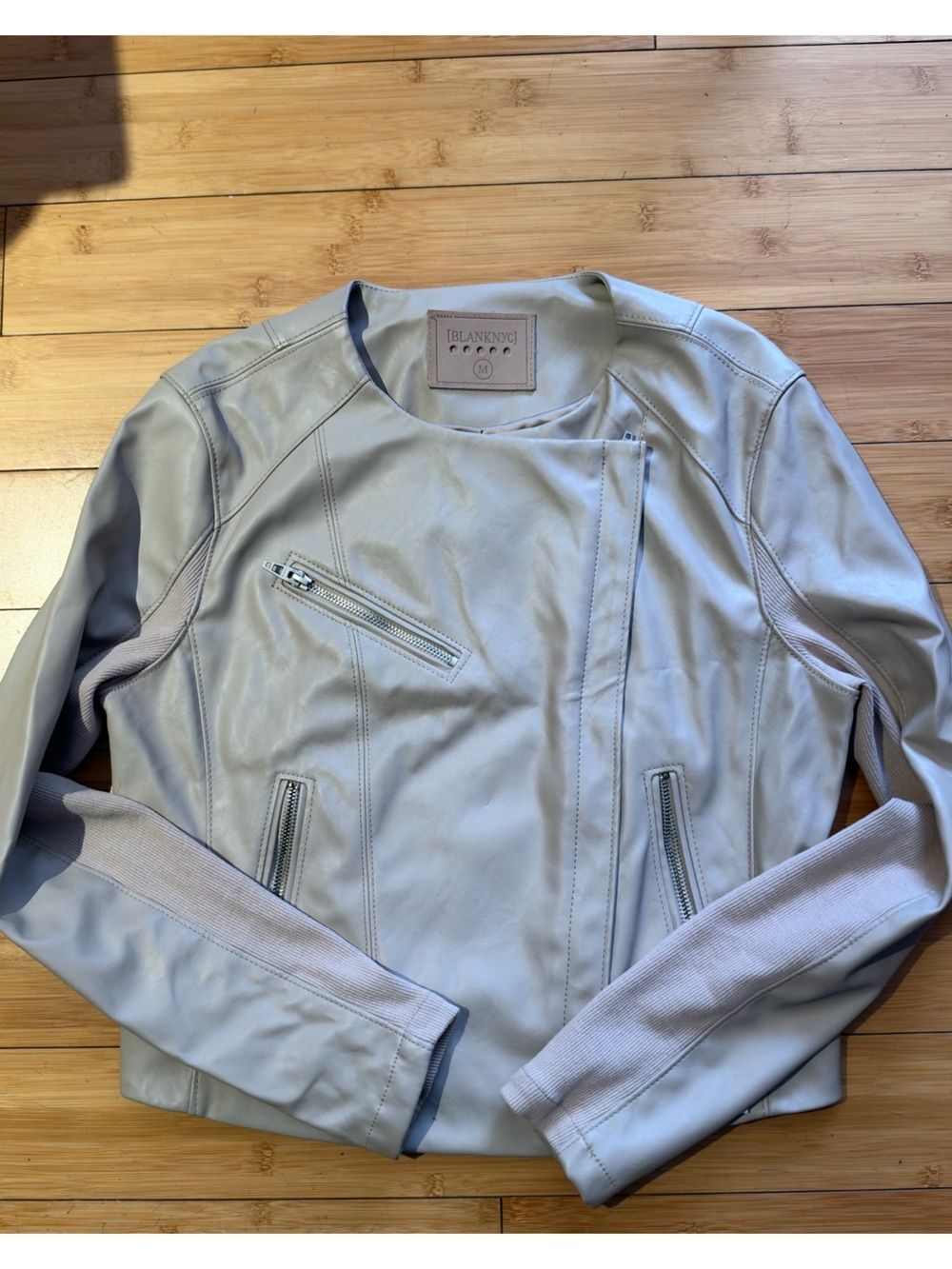 Blank NYC Light Gray Vegan Leather Moto Jacket Sz M